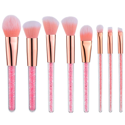 K8028 8pcs pink makeup brush set with diamonds inside