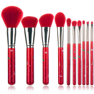 K10032 10pcs Red Christmas makeup brush set