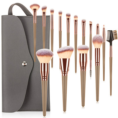 K15001 15PCS brown gold makeup brush set