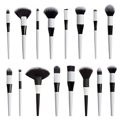 K16006 16pcs makeup brush set OEM black and white