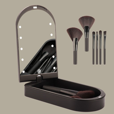 K6021 6pcs matt black makeup brush set with mirror box